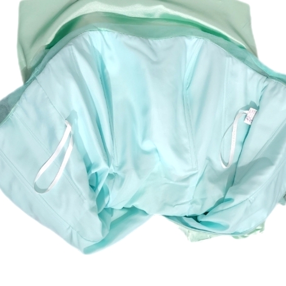 Dress Ruched Satin Sequins Floral Applique Green Satin Dress Size 16 - Picture 11 of 15